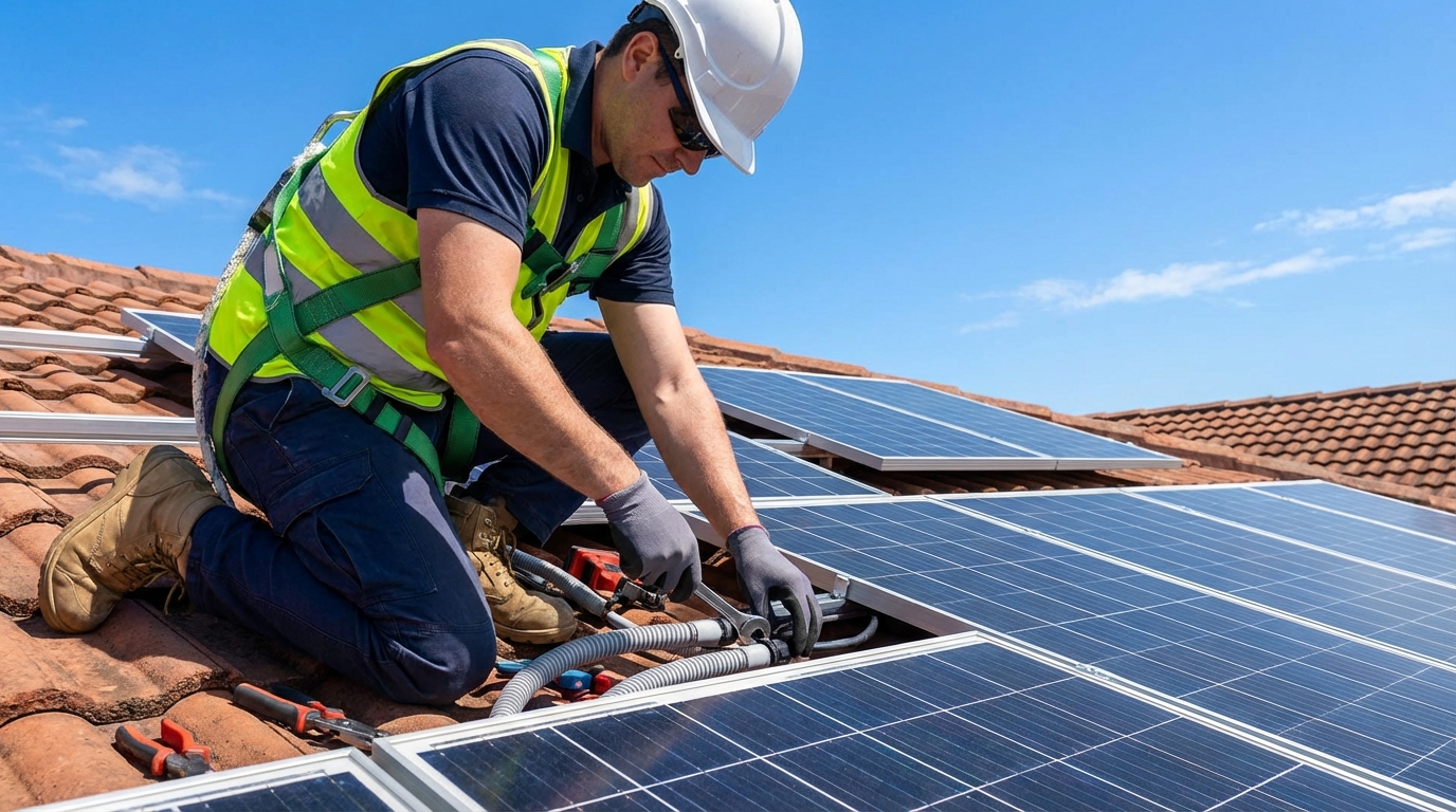 Solar sales technician with customer