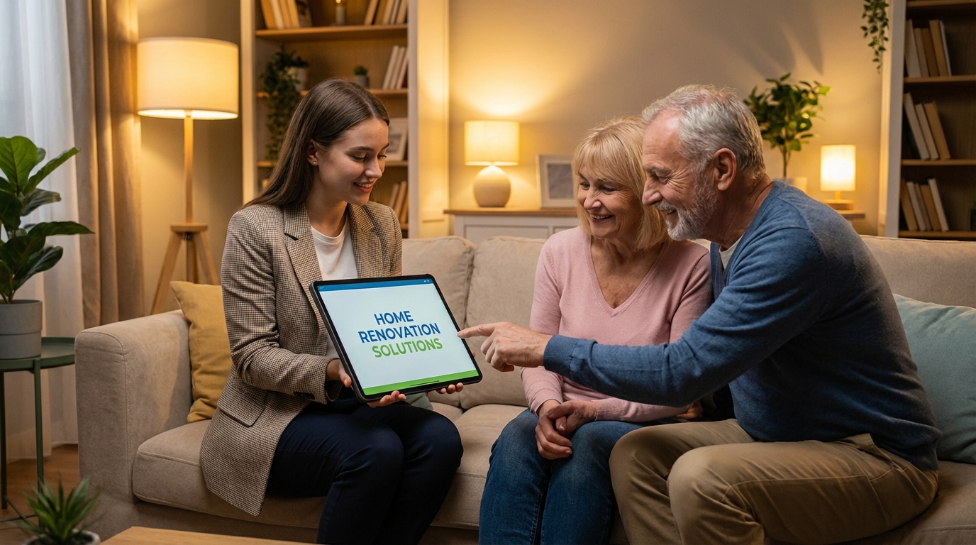 Sales rep with tablet assisting customer